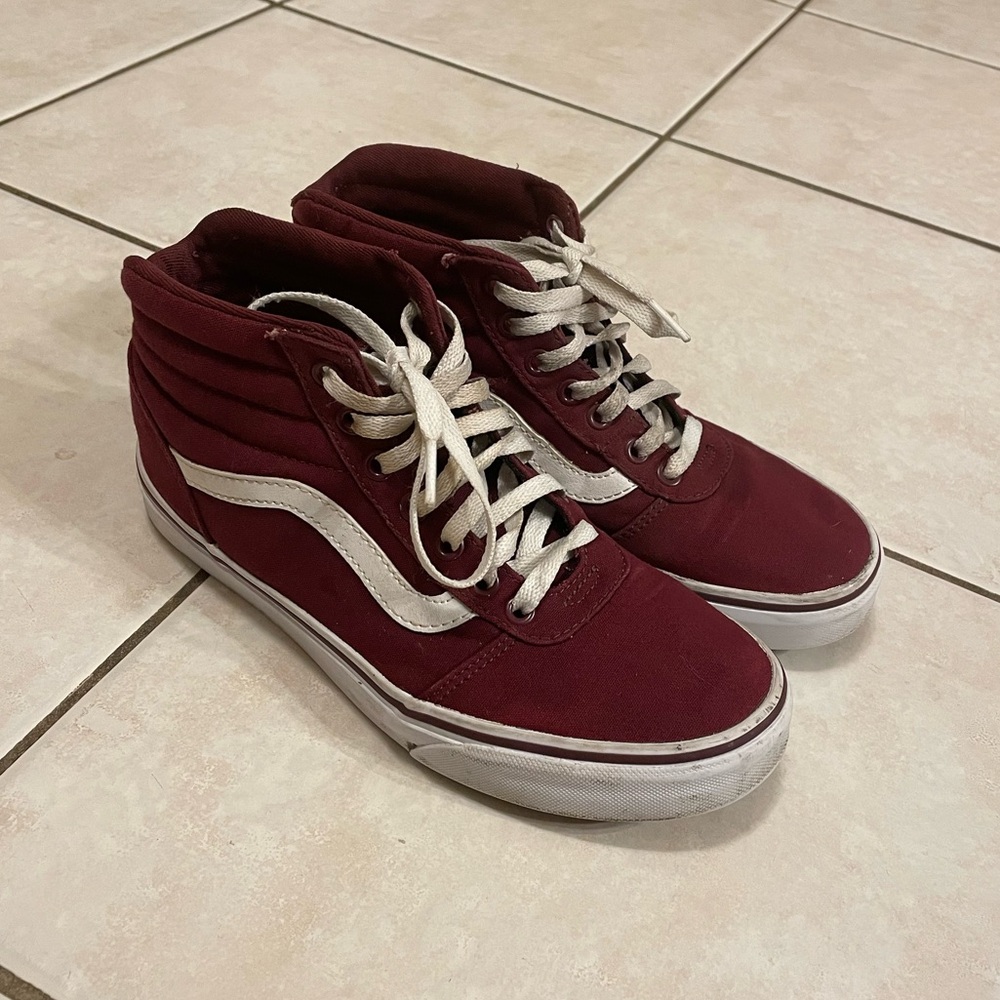 Vans Burgundy and White High-Top Sneakers
